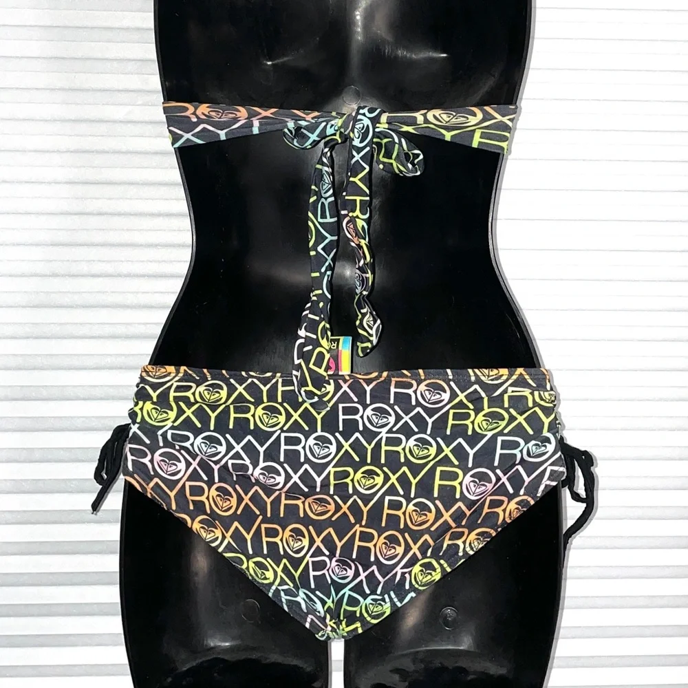 ROXY Logo 2-piece halter swimsuit bikini Multicolor Womens Small S - Picture 3 of 6